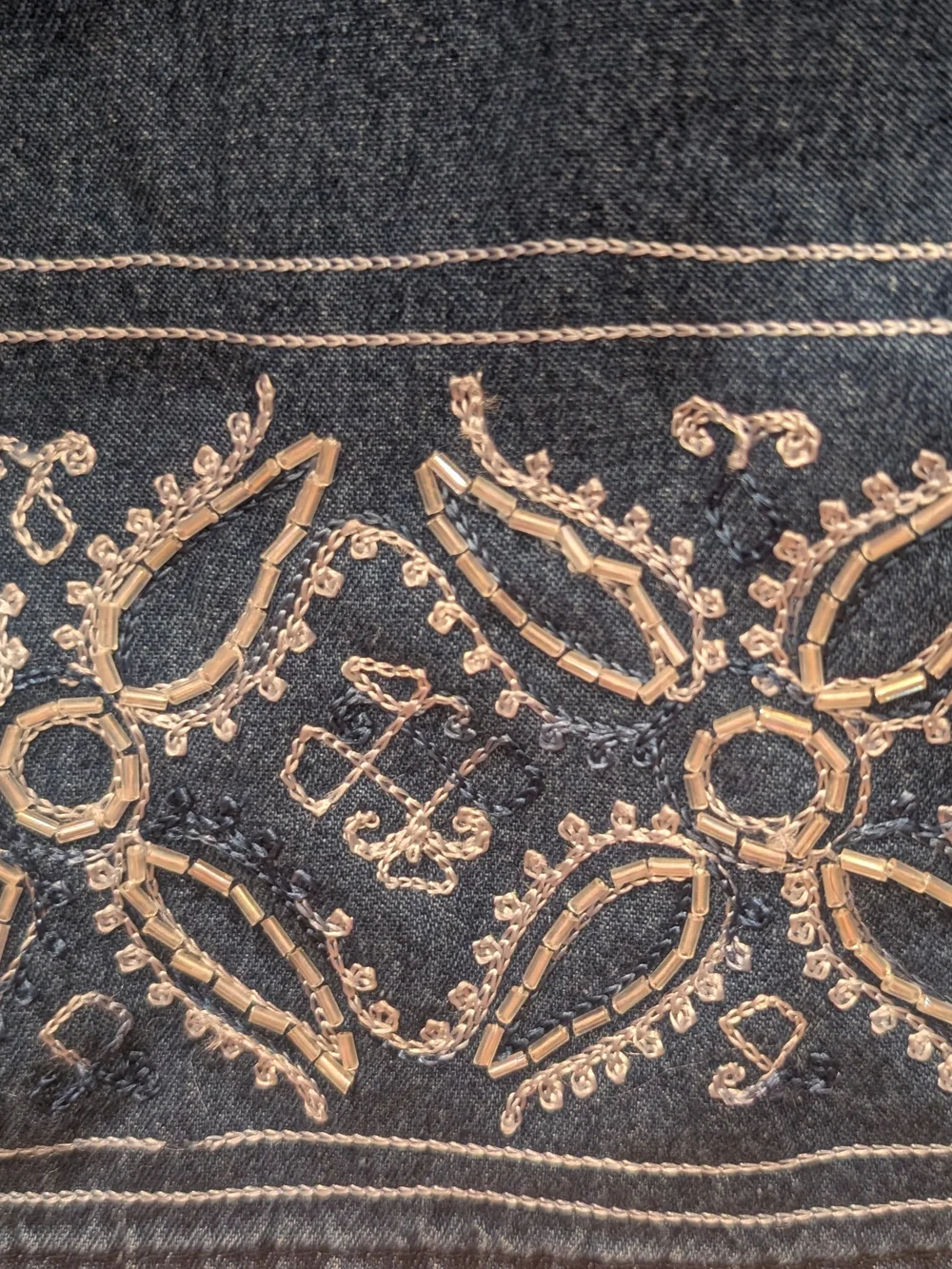 Vintage Embroidered Denim Maxi Dress in Dark Blue - Picture 3 of 4